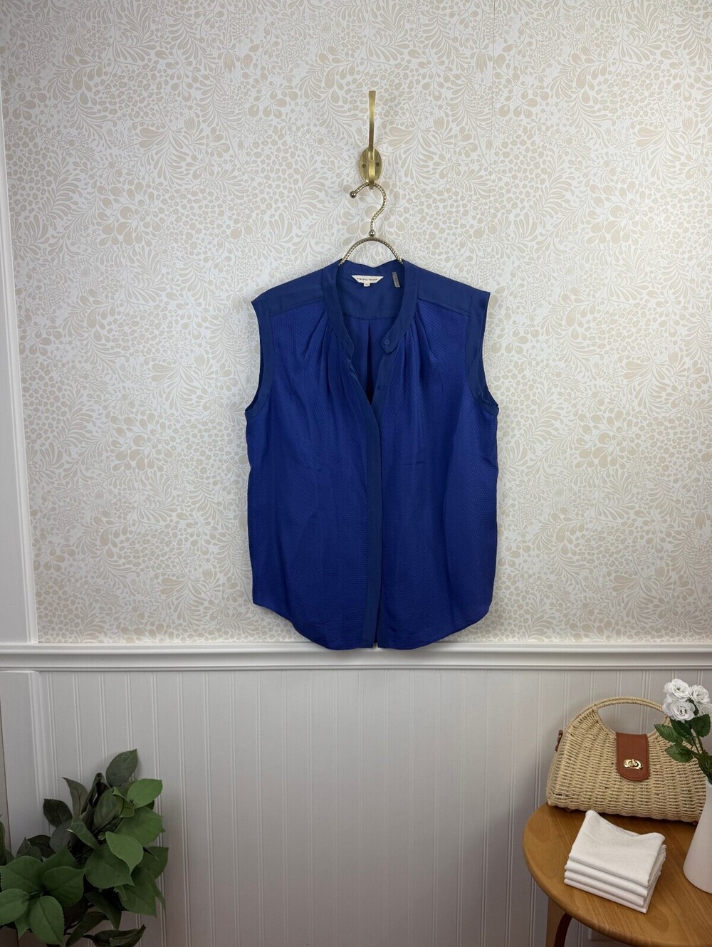 Rebecca Taylor Cobalt Blue Lightweight Sleeveless Button Silk Blouse - Size - 10